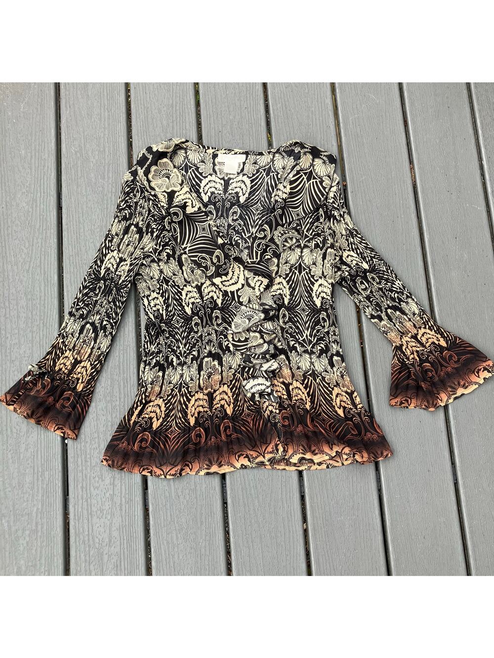 Floral ombre bohemian pleated blouse with ruffle, hippie fairycore boho chic